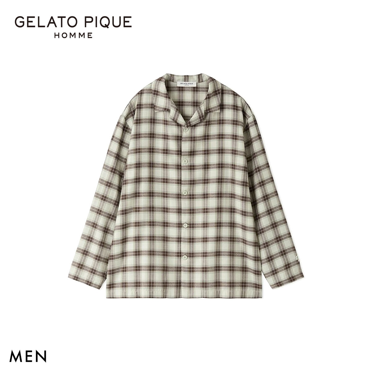 ジェラートピケ オム メンズ ソフトツイルチェックシャツ ジェラピケ パジャマ ルームウェア gelato pique HOMME(MI-ミント-M)