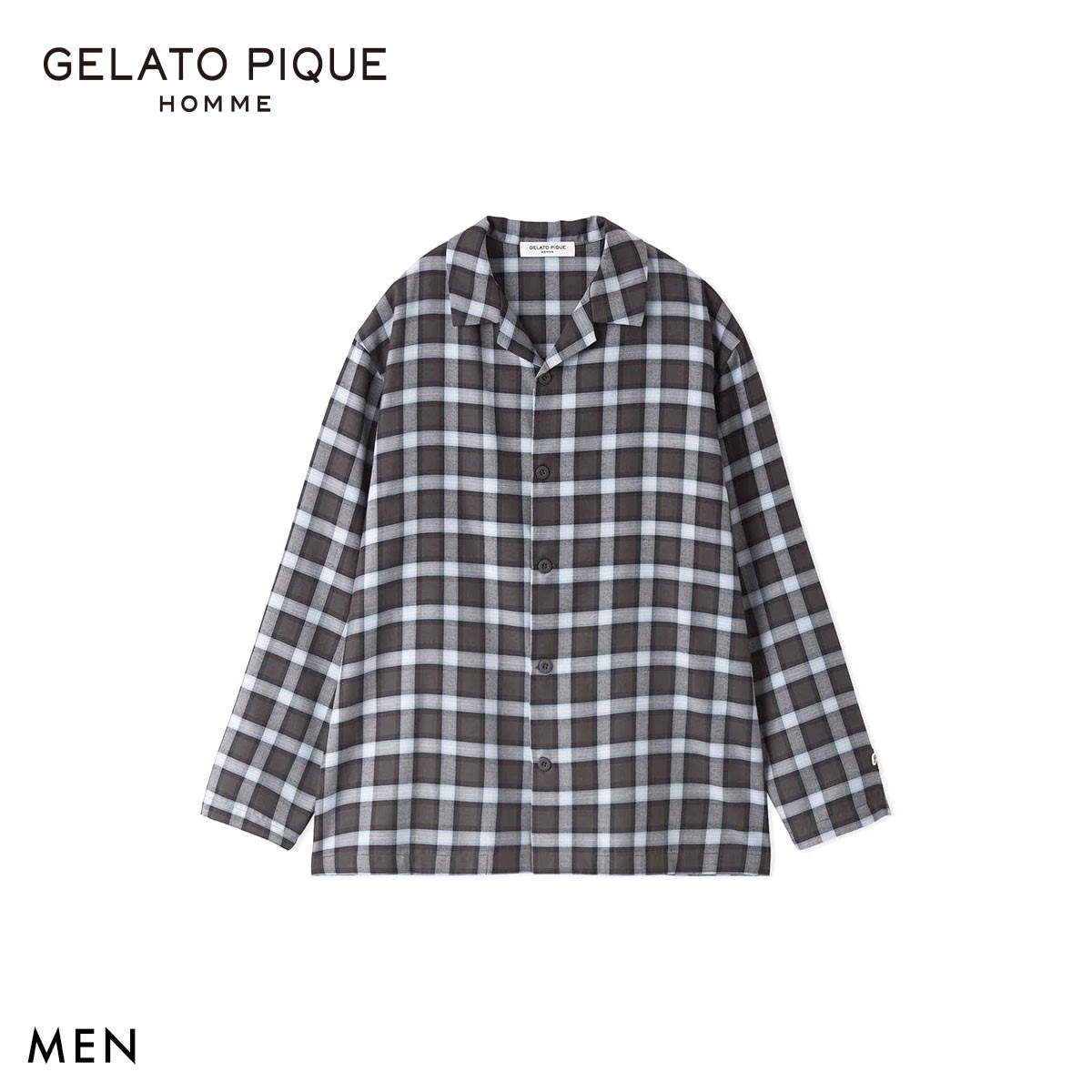 ジェラートピケ オム メンズ ソフトツイルチェックシャツ ジェラピケ パジャマ ルームウェア gelato pique HOMME(BU-ブルー-M)