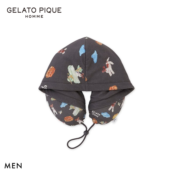 ジェラートピケ オム メンズ 接触冷感 PLANEDOG柄プリントフードネックピロー ジェラピケ GELATO PIQUE HOMME