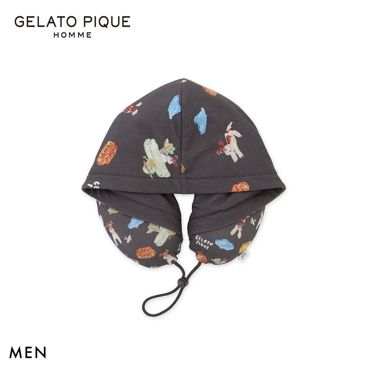 ジェラートピケ オム メンズ 接触冷感 PLANEDOG柄プリントフードネックピロー ジェラピケ GELATO PIQUE HOMME(DGY-濃グレー-Free)