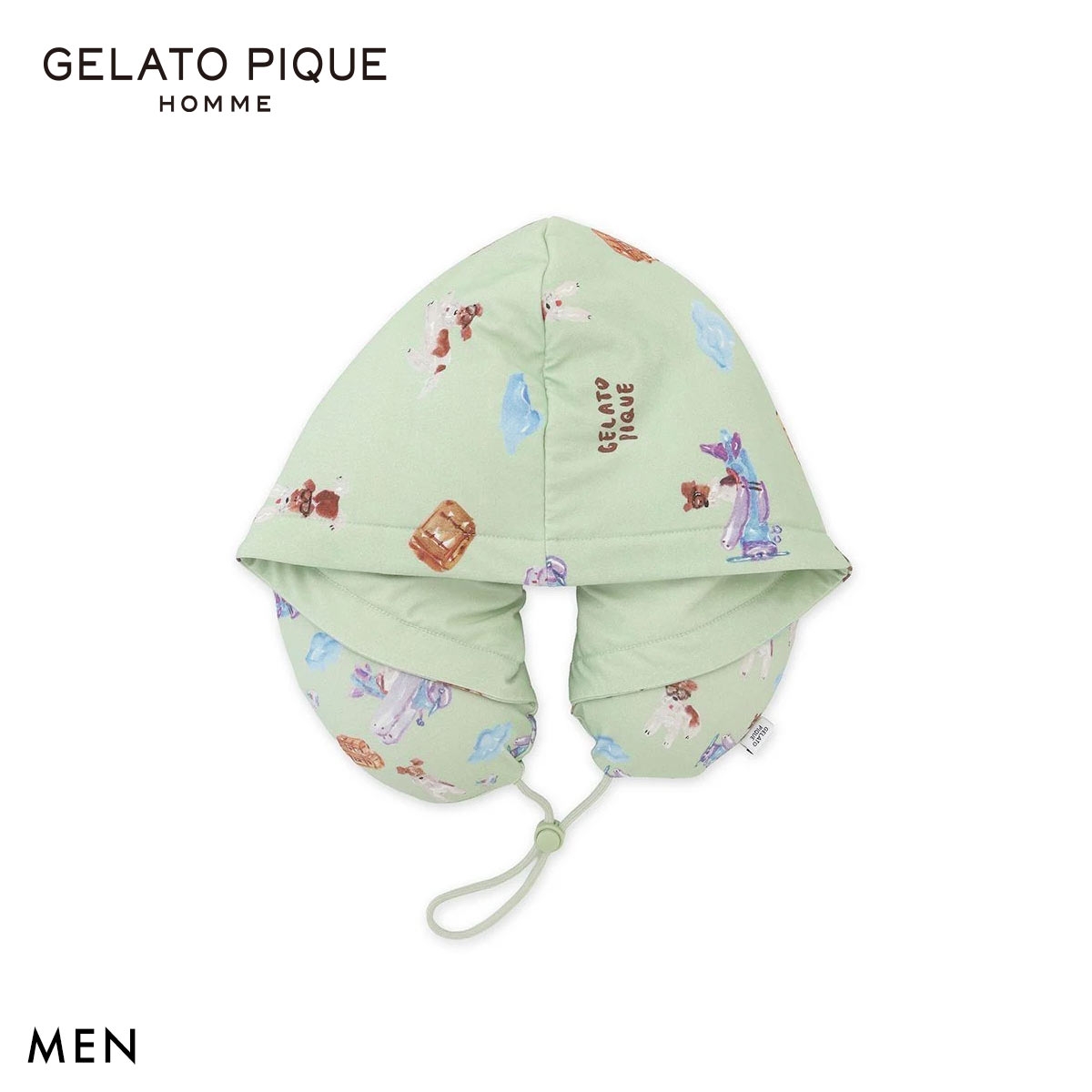 ジェラートピケ オム メンズ 接触冷感 PLANEDOG柄プリントフードネックピロー ジェラピケ GELATO PIQUE HOMME(MI-ミント-Free)