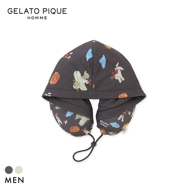 ジェラートピケ オム メンズ 接触冷感 PLANEDOG柄プリントフードネックピロー ジェラピケ GELATO PIQUE HOMME