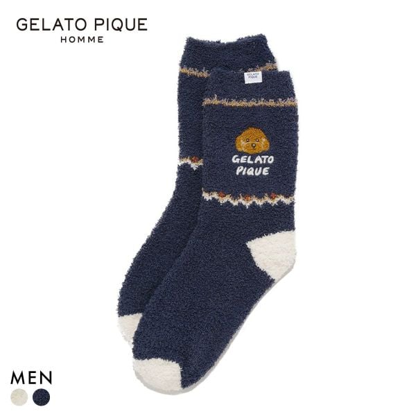 ジェラートピケ オム メンズ パウダーDOG刺繍ソックス ジェラピケ パジャマ ルームウェア gelato pique HOMME