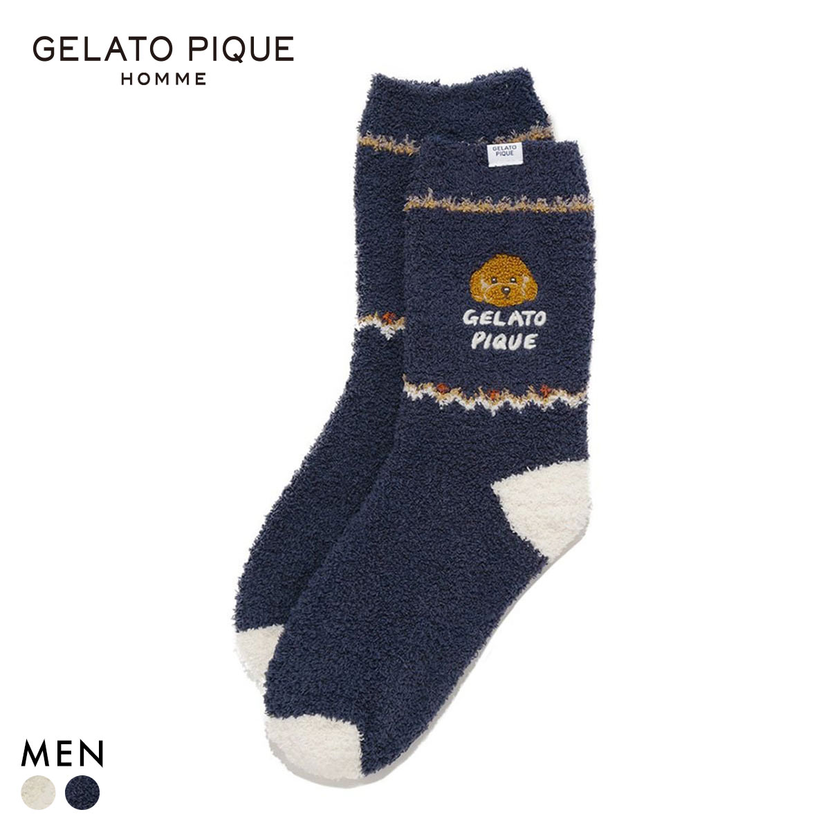 ジェラートピケ オム メンズ パウダーDOG刺繍ソックス ジェラピケ パジャマ ルームウェア gelato pique HOMME(NV-ネイビー-Free)
