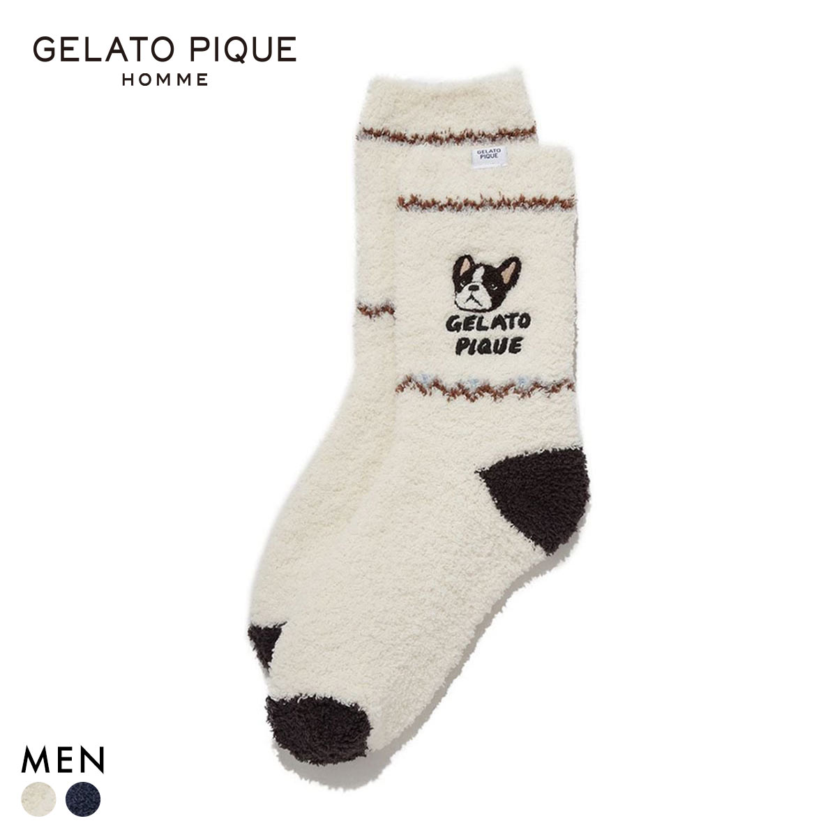 ジェラートピケ オム メンズ パウダーDOG刺繍ソックス ジェラピケ パジャマ ルームウェア gelato pique HOMME