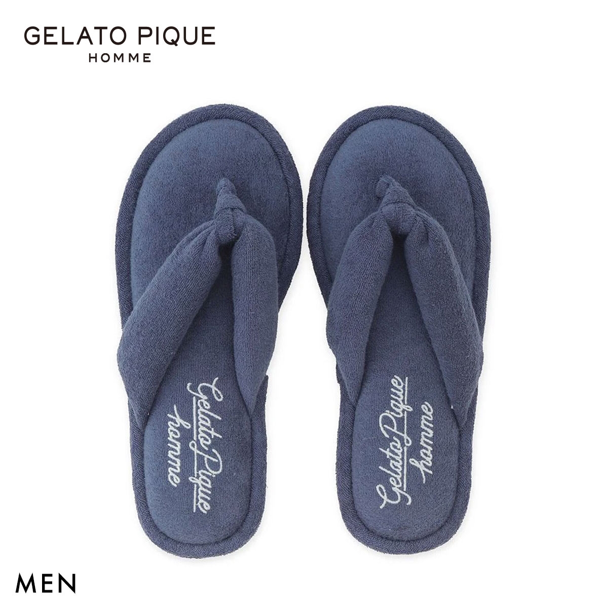 ジェラートピケ オム メンズ パイルワンポイントロゴ刺繍サンダル ジェラピケ パジャマ ルームウェア gelato pique HOMME(NV-ネイビー-Free)