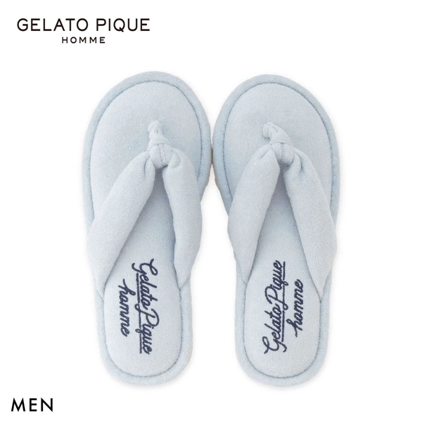 ジェラートピケ オム メンズ パイルワンポイントロゴ刺繍サンダル ジェラピケ パジャマ ルームウェア gelato pique HOMME