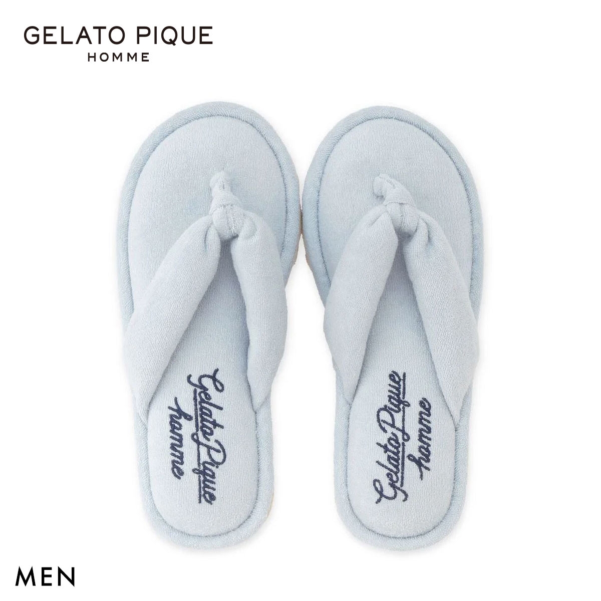 ジェラートピケ オム メンズ パイルワンポイントロゴ刺繍サンダル ジェラピケ パジャマ ルームウェア gelato pique HOMME(BU-ブルー-Free)