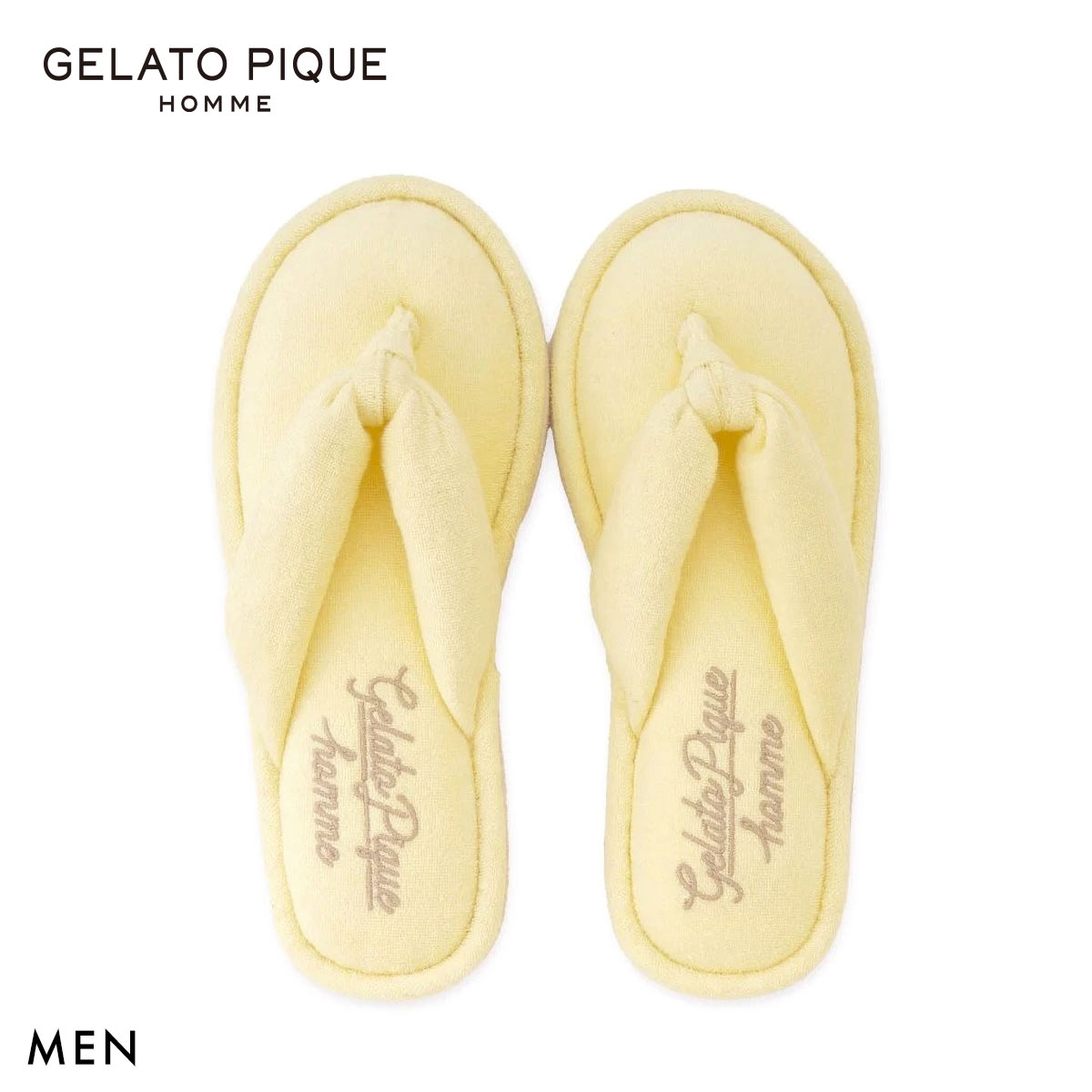 ジェラートピケ オム メンズ パイルワンポイントロゴ刺繍サンダル ジェラピケ パジャマ ルームウェア gelato pique HOMME(YE-イエロー-Free)