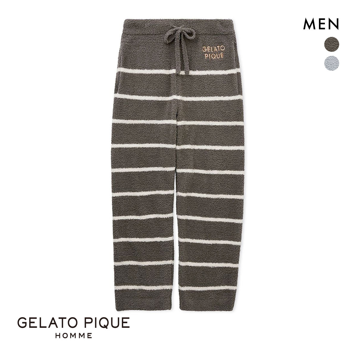 ジェラートピケ オム メンズ パウダーボーダーロングパンツ ジェラピケ パジャマ ルームウェア gelato pique HOMME(GY-グレー-M)