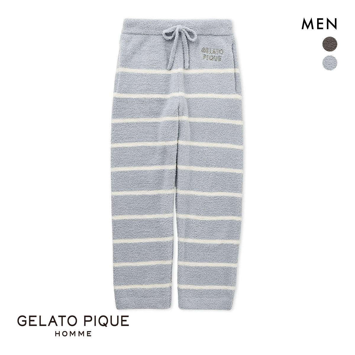 ジェラートピケ オム メンズ パウダーボーダーロングパンツ ジェラピケ パジャマ ルームウェア gelato pique HOMME(BU-ブルー-M)