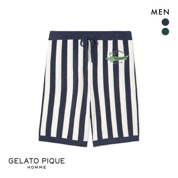 ジェラートピケ オム メンズ エアリーモコ ストライプショートパンツ ジェラピケ パジャマ ルームウェア gelato pique HOMME