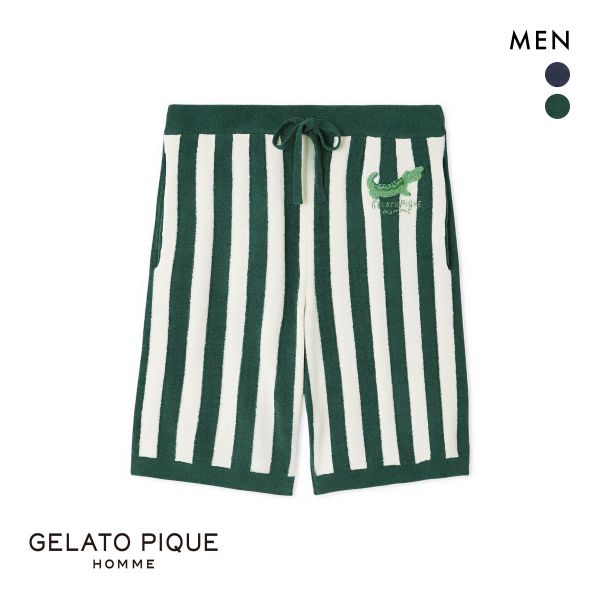 ジェラートピケ オム メンズ エアリーモコ ストライプショートパンツ ジェラピケ パジャマ ルームウェア gelato pique HOMME