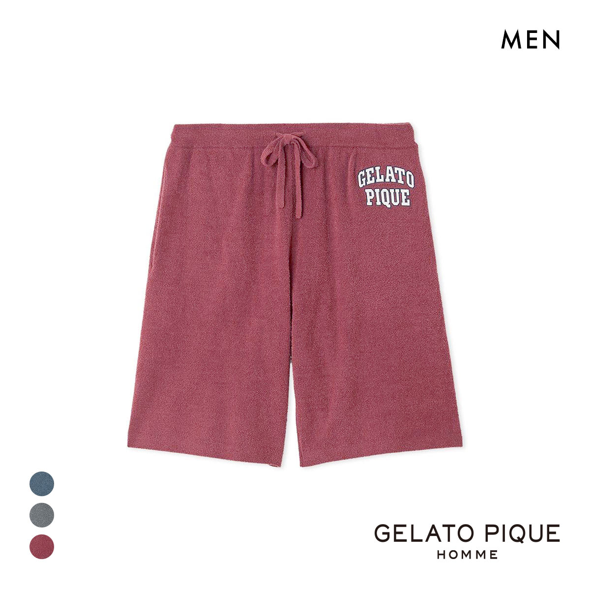 ジェラートピケ オム メンズ スムーズィーliteカレッジハーフパンツ ジェラピケ パジャマ ルームウェア gelato pique HOMME(BUR-バーガンディ-M)