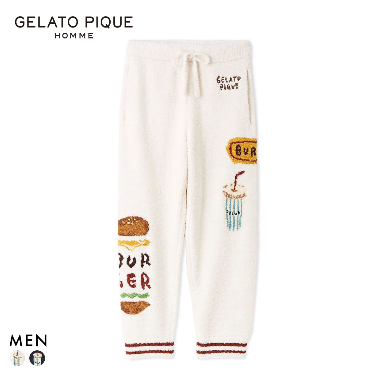 ジェラートピケ オム メンズ ヒラノトシユキ パウダージャガードロングパンツ ジェラピケ ルームウェア gelato pique HOMME(IV-アイボリー-M)