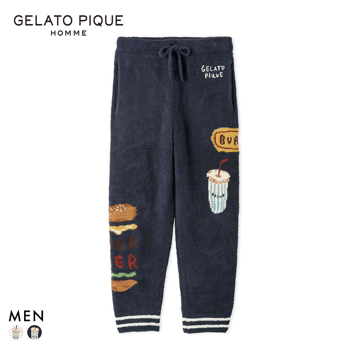 ジェラートピケ オム メンズ ヒラノトシユキ パウダージャガードロングパンツ ジェラピケ ルームウェア gelato pique HOMME(NV-ネイビー-M)