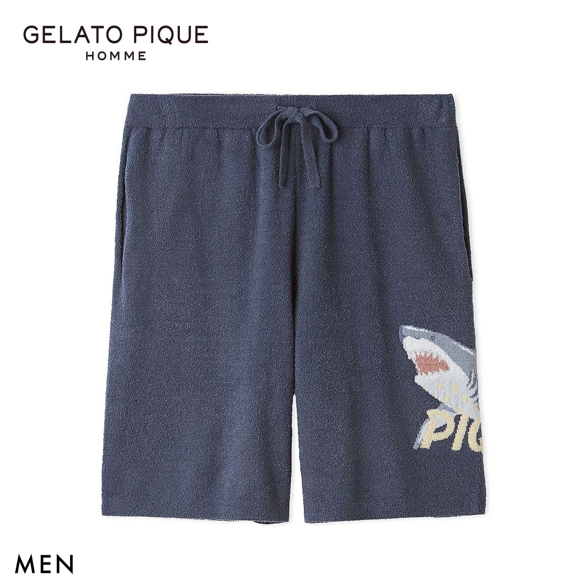 ジェラートピケ オム メンズ 接触冷感 スムーズィーliteクールシャークハーフパンツ ジェラピケ パジャマ GELATO PIQUE HOMME(NV-ネイビー-M)