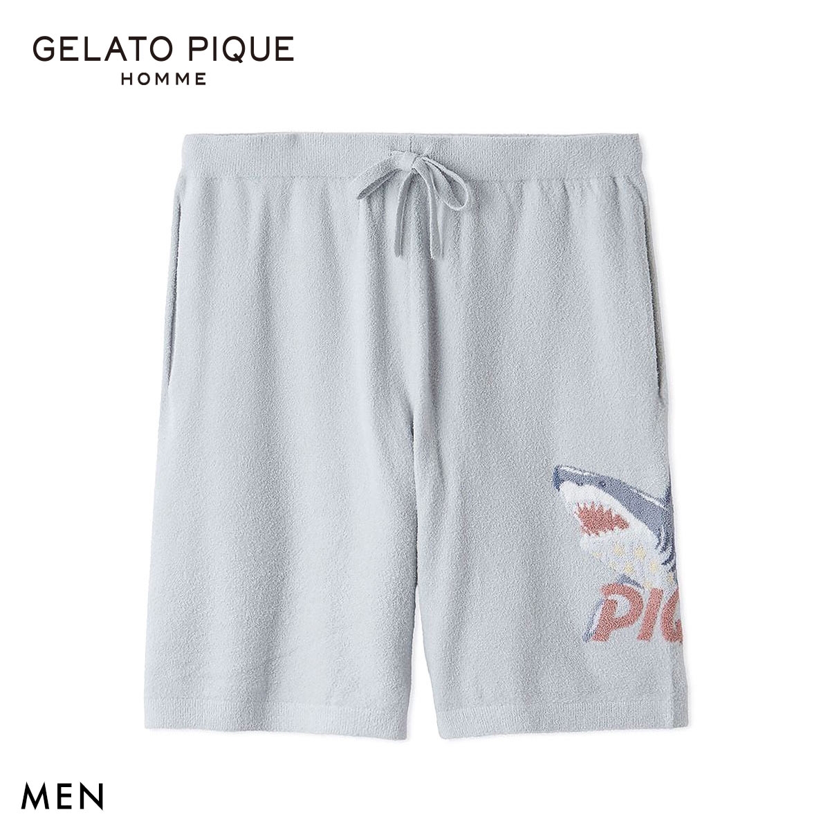 ジェラートピケ オム メンズ 接触冷感 スムーズィーliteクールシャークハーフパンツ ジェラピケ パジャマ GELATO PIQUE HOMME(BU-ブルー-M)