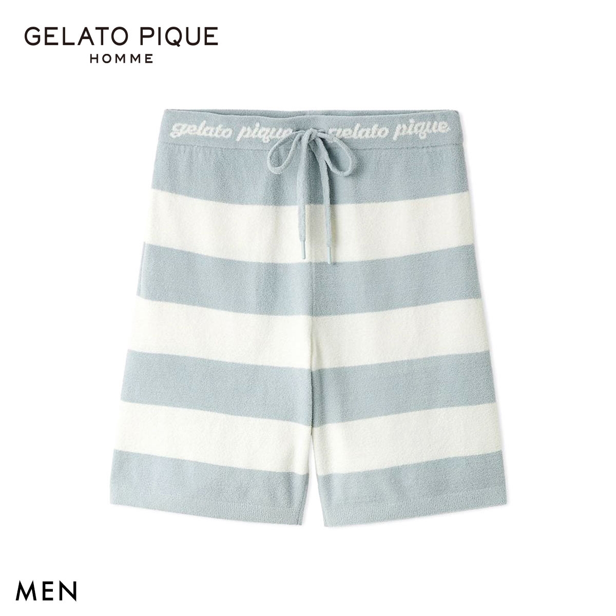 ジェラートピケ オム メンズ エアリーモコロゴジャガードハーフパンツ ジェラピケ パジャマ ルームウェア gelato pique HOMME(BU-ブルー-M)