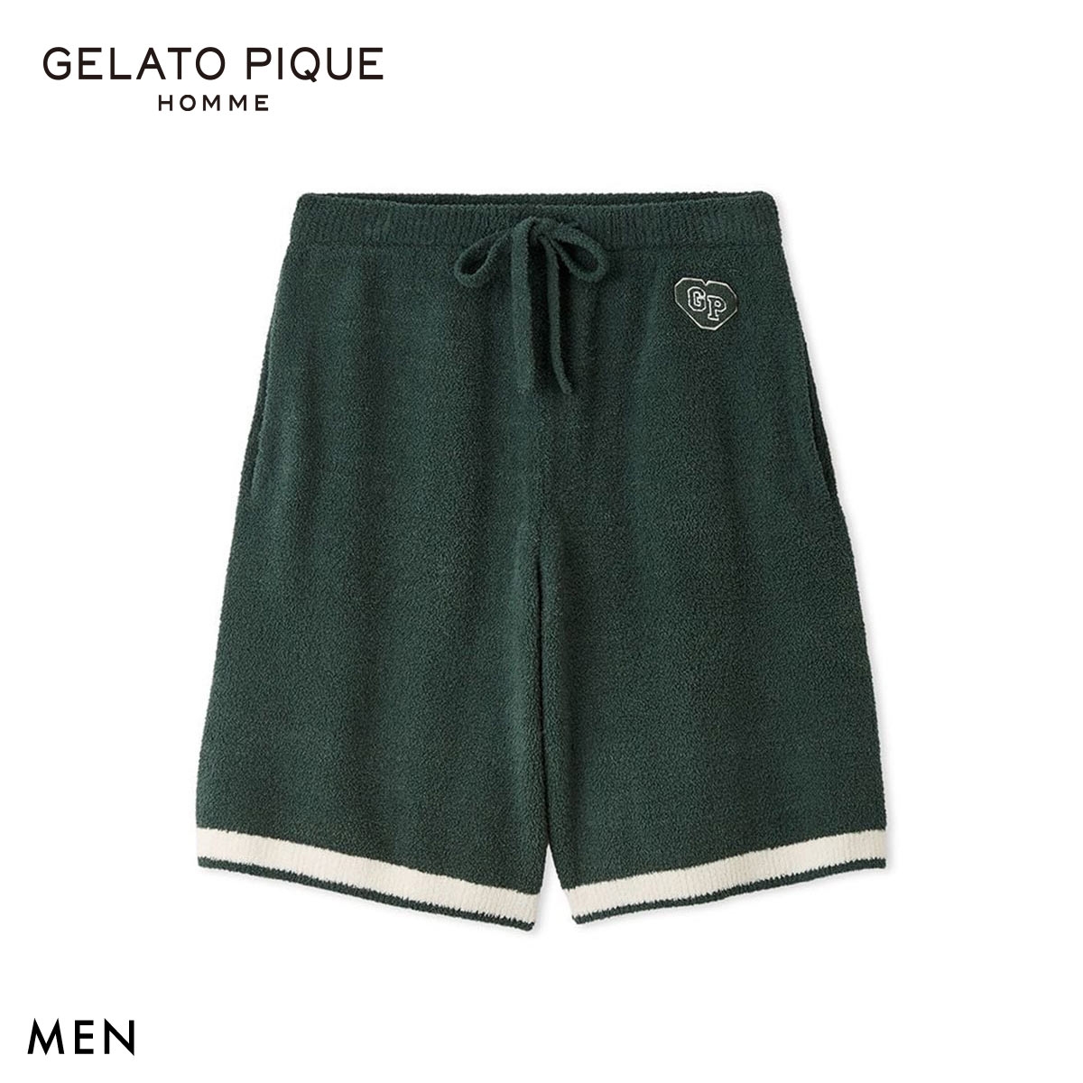 ジェラートピケ オム メンズ エアリーモコカレッジハーフパンツ ジェラピケ パジャマ ルームウェア gelato pique HOMME(GR-グリーン-M)