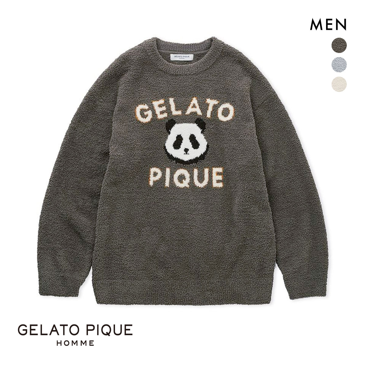 ジェラートピケ オム メンズ パウダーパンダジャガードプルオーバー ジェラピケ パジャマ ルームウェア gelato pique HOMME(GY-グレー-M)