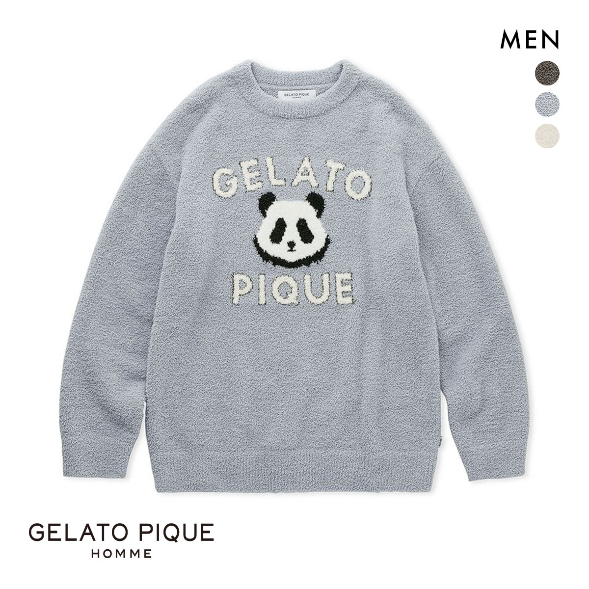 ジェラートピケ オム メンズ パウダーパンダジャガードプルオーバー ジェラピケ パジャマ ルームウェア gelato pique HOMME(BU-ブルー-M)