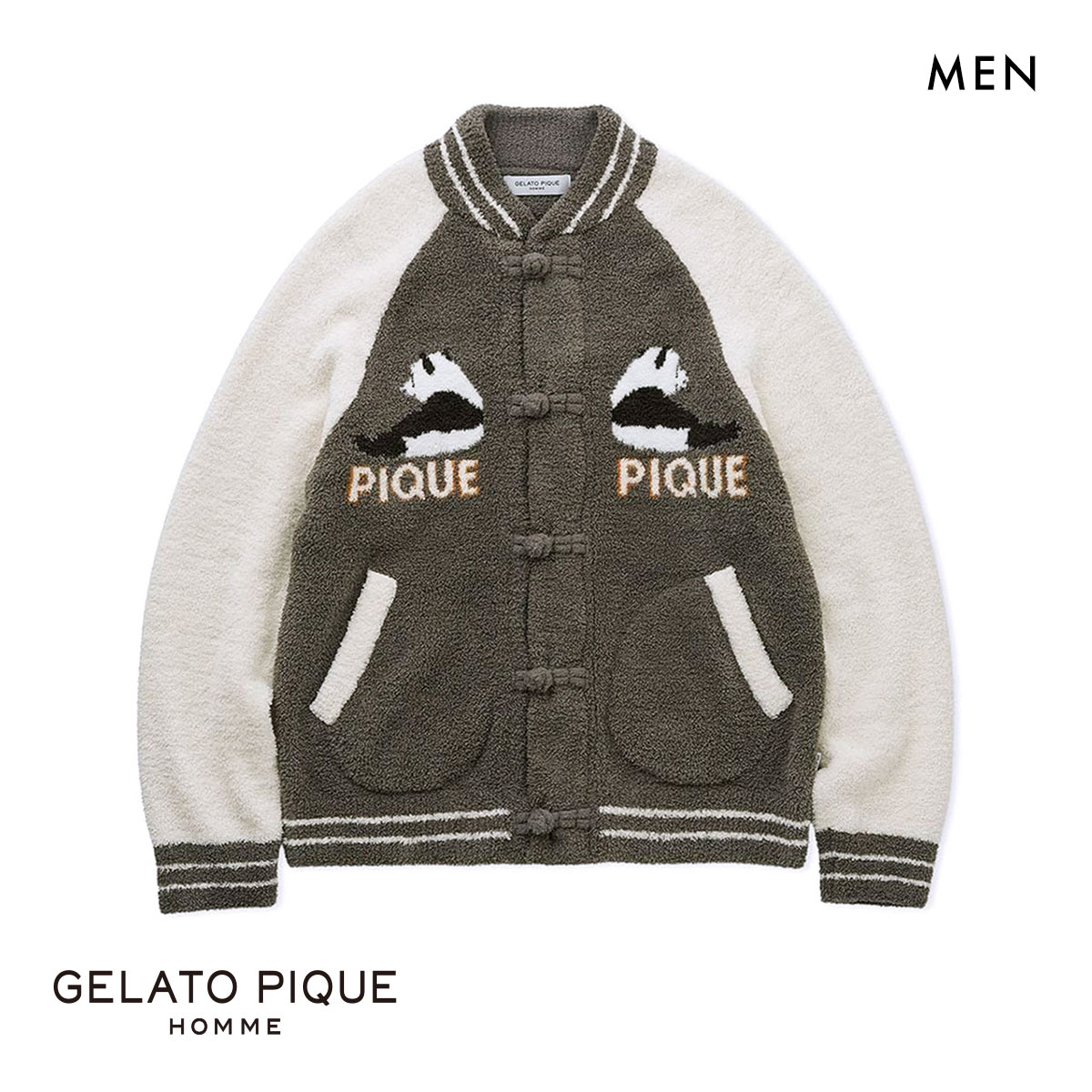 ジェラートピケ オム メンズ パウダーパンダジャガードブルゾン ジェラピケ パジャマ ルームウェア gelato pique HOMME(GY-グレー-M)