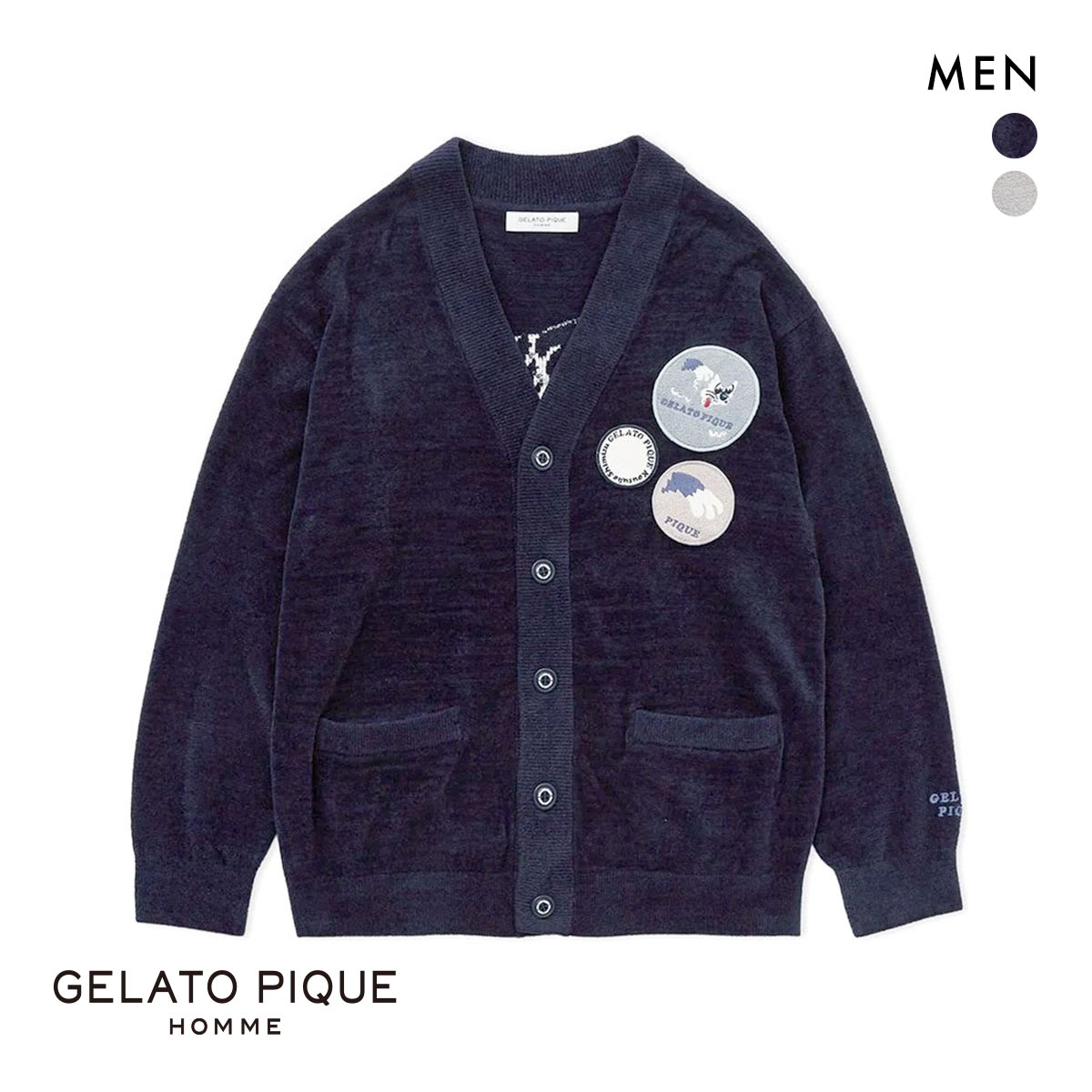 ジェラートピケ オム メンズ KOUSUKE SHIMIZU エアモコジャガードカーディガン ジェラピケ パジャマ ルームウェア gelato pique HOMME(NV-ネイビー-M)