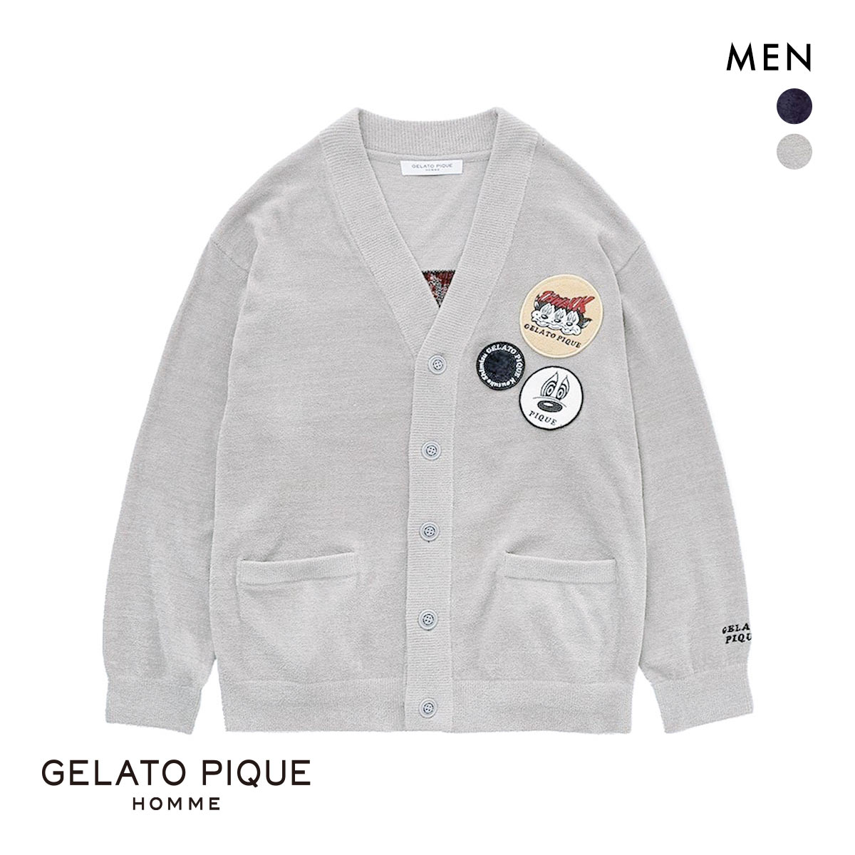 ジェラートピケ オム メンズ KOUSUKE SHIMIZU エアモコジャガードカーディガン ジェラピケ パジャマ ルームウェア gelato pique HOMME(GY-グレー-M)