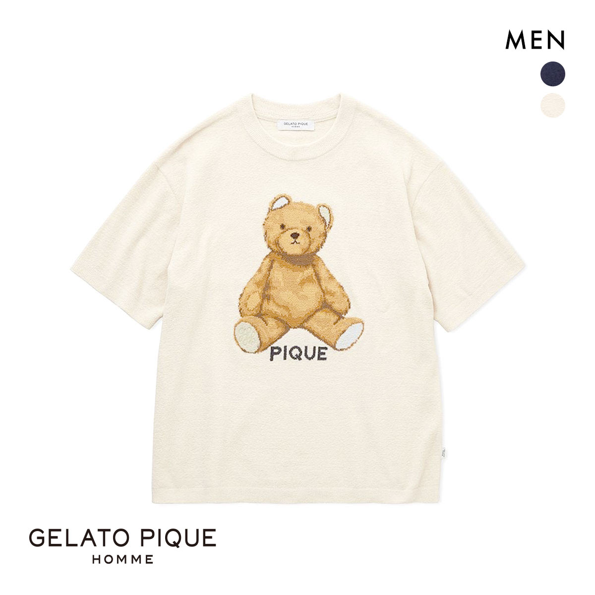 ジェラートピケ オム メンズ エアモコベアジャガードプルオーバー ジェラピケ パジャマ ルームウェア gelato pique HOMME(CR-クリーム-M)
