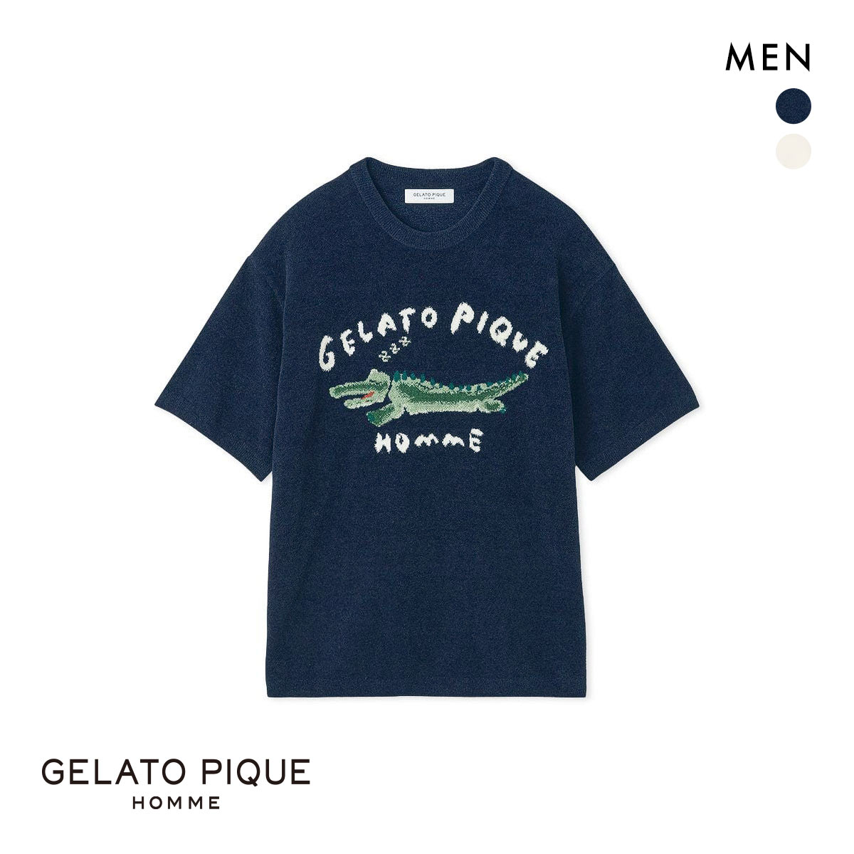ジェラートピケ オム メンズ エアリーモコ ワニジャガードプルオーバー ジェラピケ パジャマ ルームウェア gelato pique HOMME(NV-ネイビー-M)