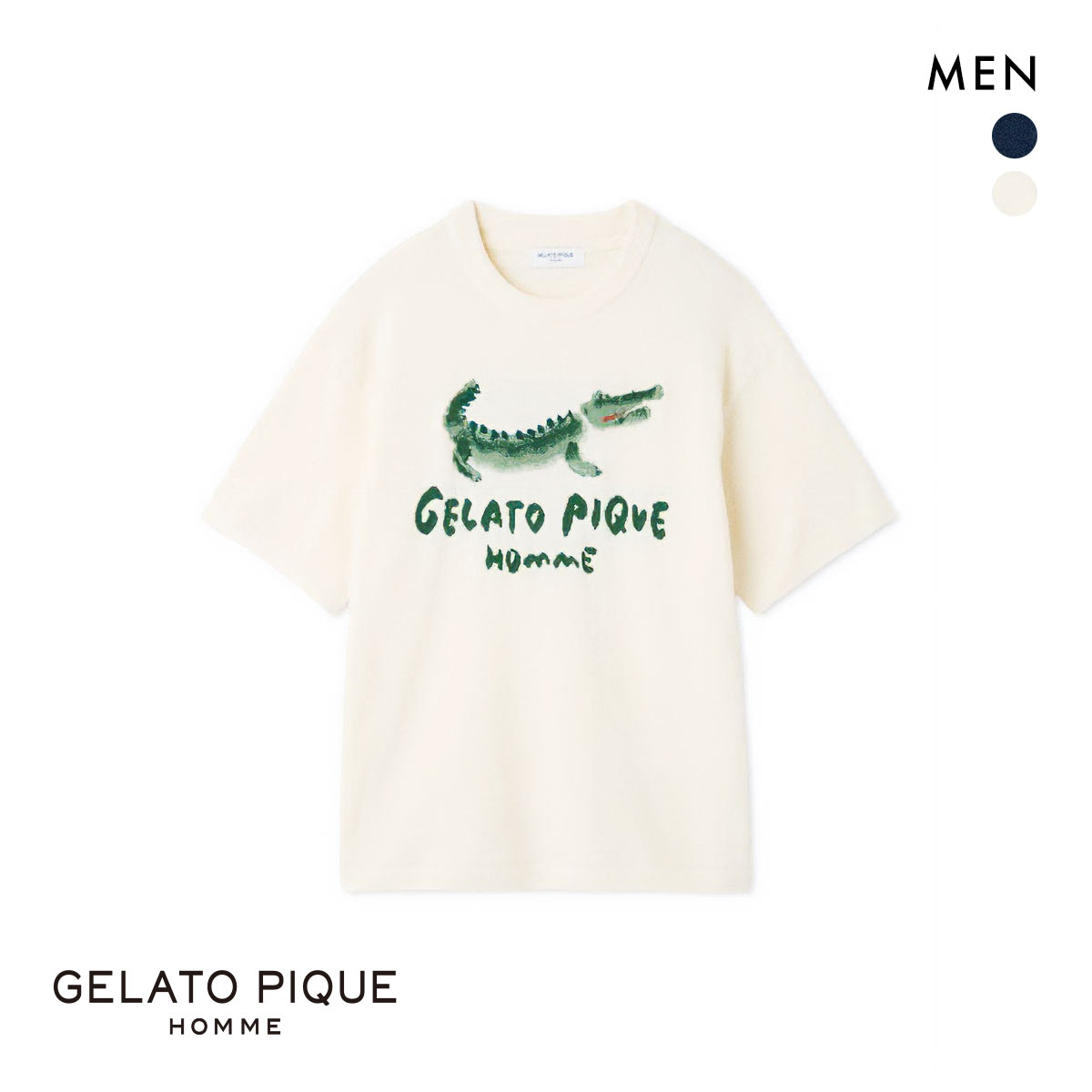ジェラートピケ オム メンズ エアリーモコ ワニジャガードプルオーバー ジェラピケ パジャマ ルームウェア gelato pique HOMME(IV-アイボリー-M)