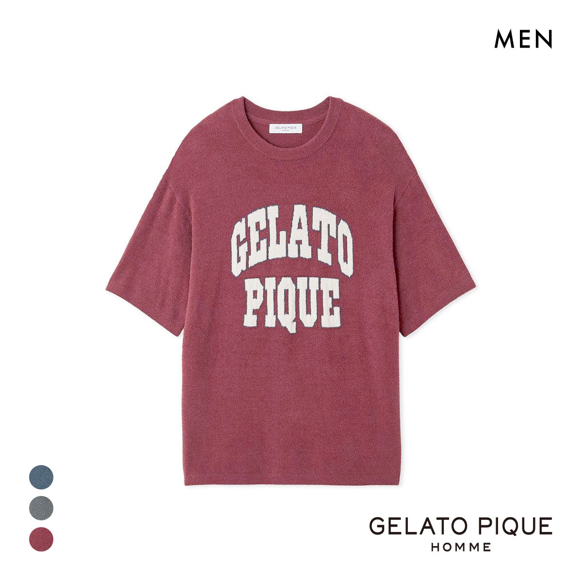 ジェラートピケ オム メンズ スムーズィーliteカレッジプルオーバー ジェラピケ パジャマ ルームウェア gelato pique HOMME(BUR-バーガンディ-M)