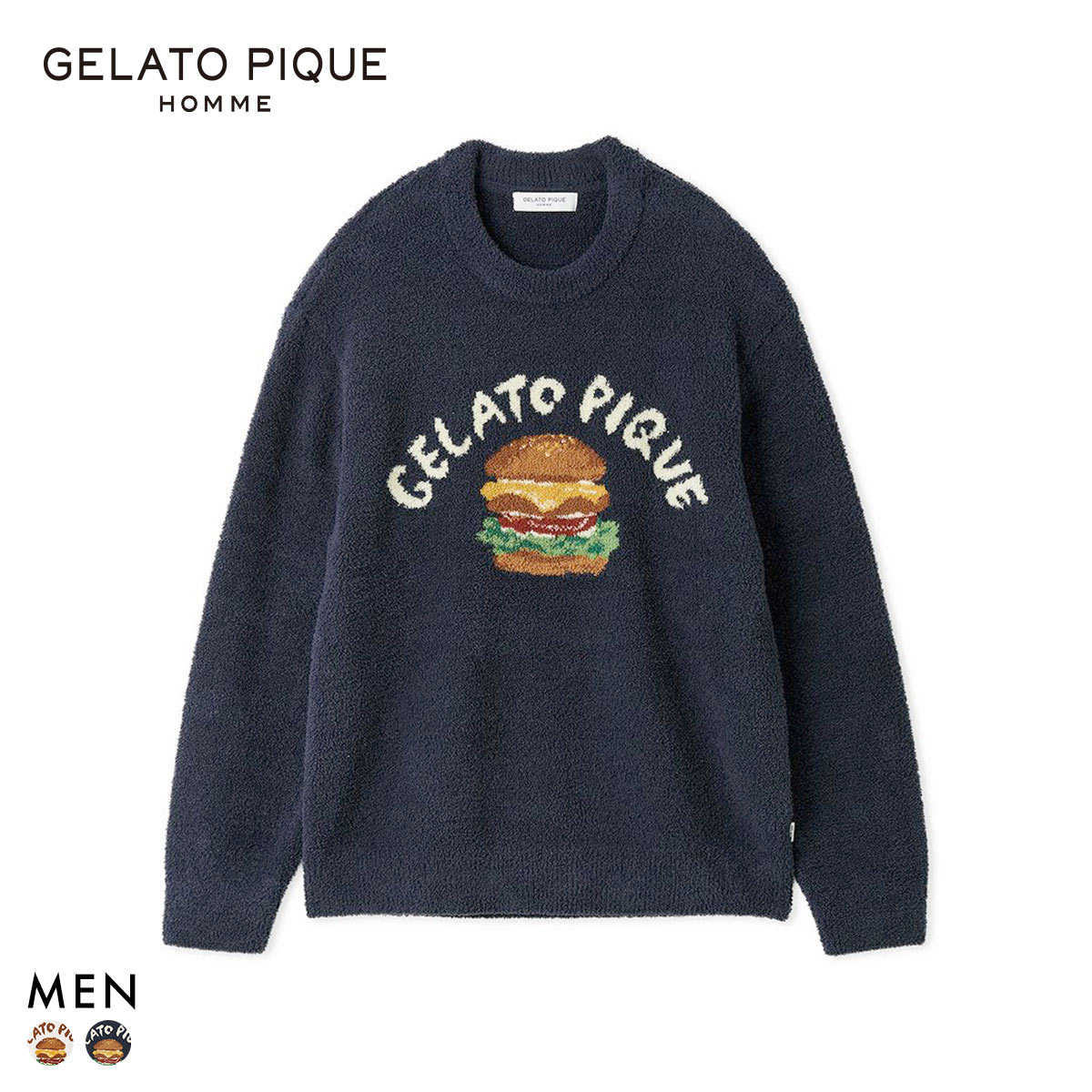ジェラートピケ オム メンズ ヒラノトシユキ パウダーハンバーガージャガードプルオーバー ジェラピケ gelato pique HOMME(NV-ネイビー-M)