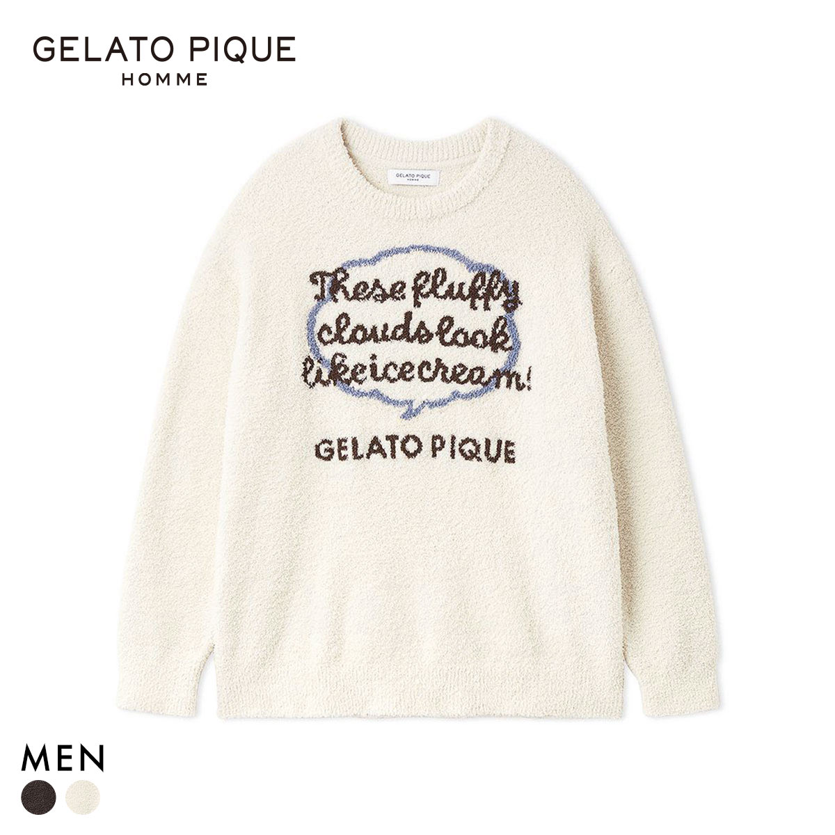 ジェラートピケ オム メンズ ベビモコピケロゴジャガードプルオーバー ジェラピケ パジャマ ルームウェア gelato pique HOMME(IV-アイボリー-M)