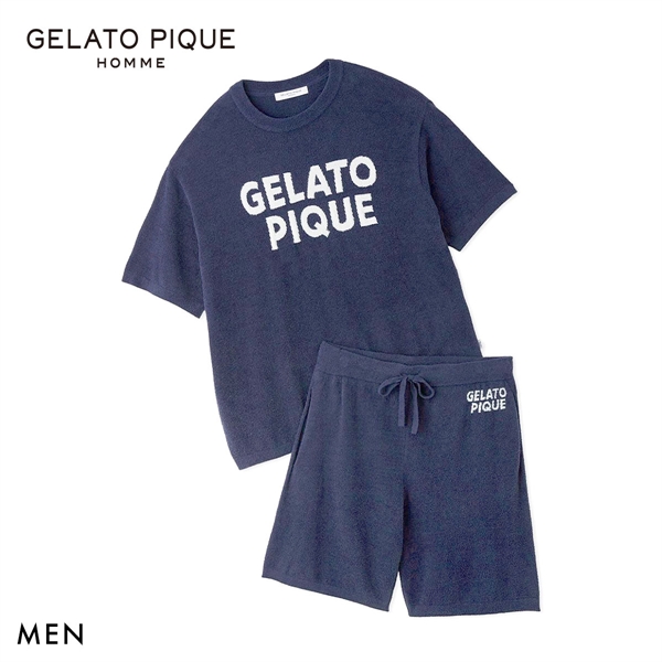 ジェラートピケ オム メンズ スムーズィーliteクールロゴジャガードプルオーバー＆ハーフパンツセット ジェラピケ GELATO PIQUE