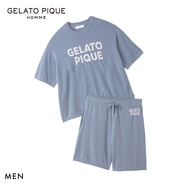 ジェラートピケ オム メンズ スムーズィーliteクールロゴジャガードプルオーバー＆ハーフパンツセット ジェラピケ GELATO PIQUE