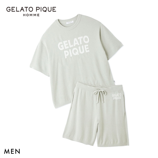 ジェラートピケ オム メンズ スムーズィーliteクールロゴジャガードプルオーバー＆ハーフパンツセット ジェラピケ GELATO PIQUE