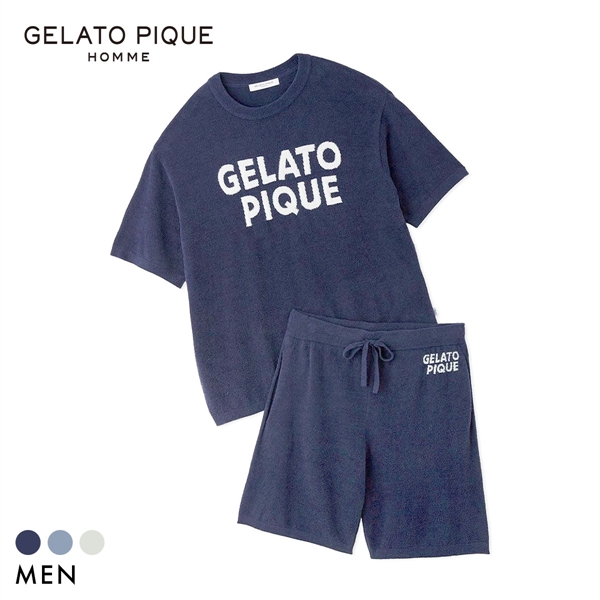ジェラートピケ オム メンズ スムーズィーliteクールロゴジャガードプルオーバー＆ハーフパンツセット ジェラピケ GELATO PIQUE