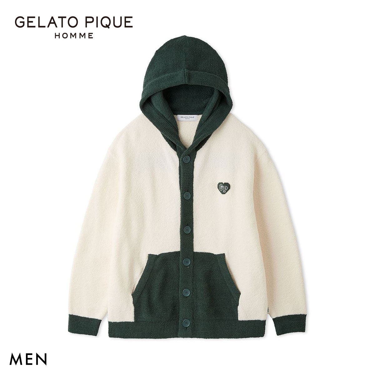 ジェラートピケ オム メンズ エアリーモコカレッジパーカ ジェラピケ パジャマ ルームウェア gelato pique HOMME(GR-グリーン-M)