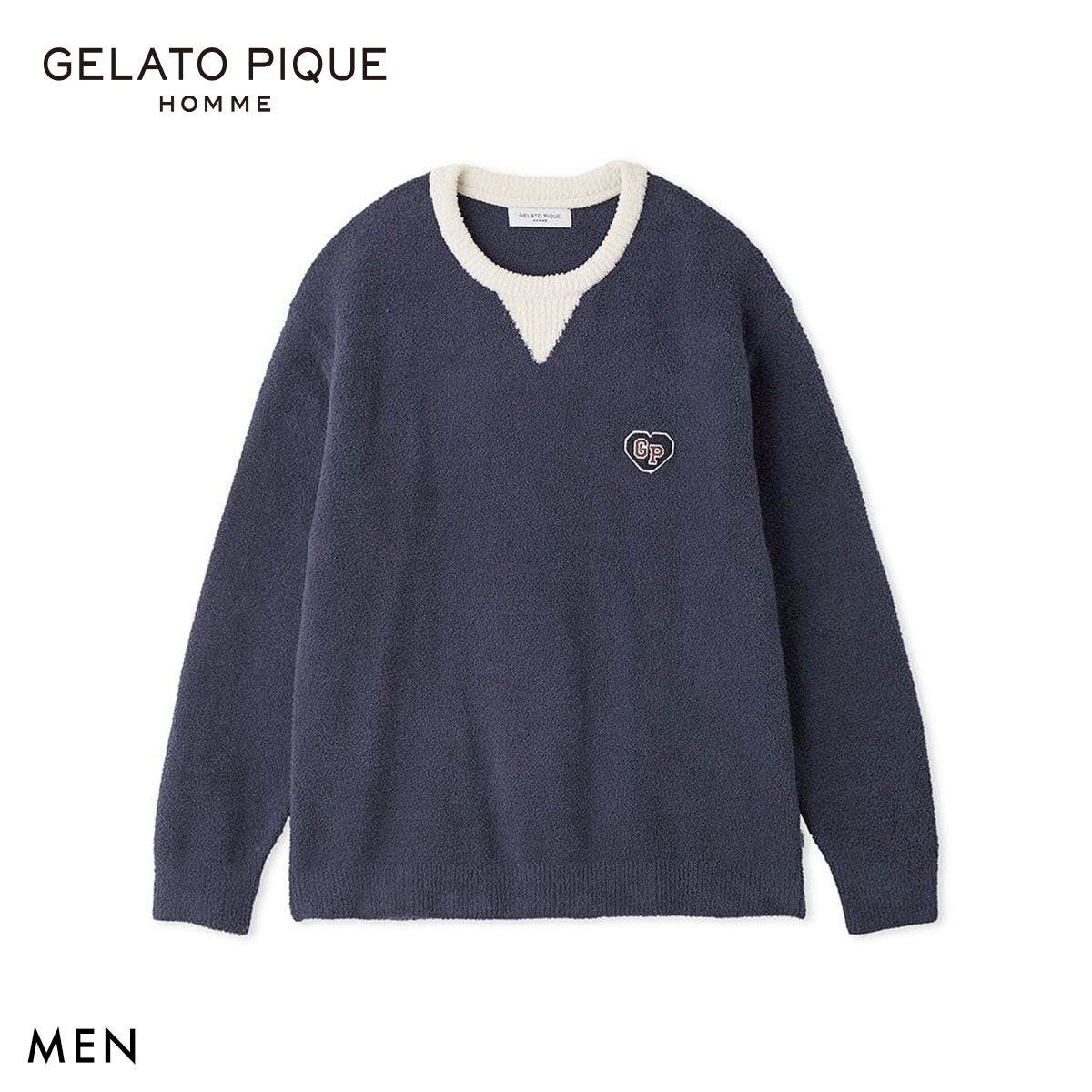 ジェラートピケ オム メンズ エアリーモコカレッジプルオーバー ジェラピケ パジャマ ルームウェア gelato pique HOMME(NV-ネイビー-M)