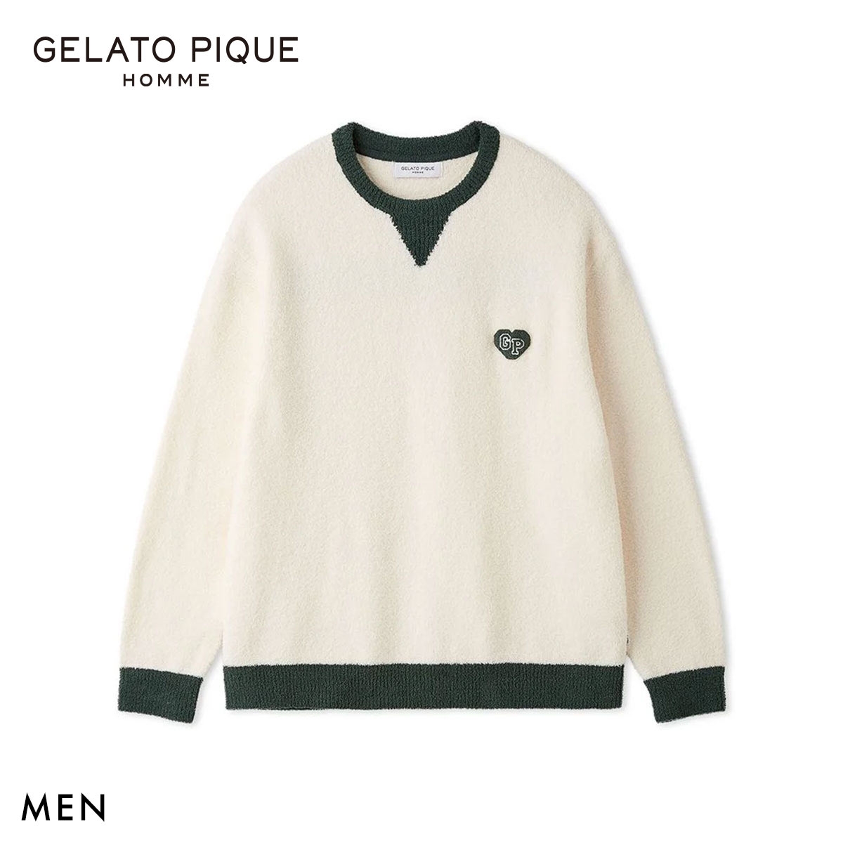 ジェラートピケ オム メンズ エアリーモコカレッジプルオーバー ジェラピケ パジャマ ルームウェア gelato pique HOMME(GR-グリーン-M)