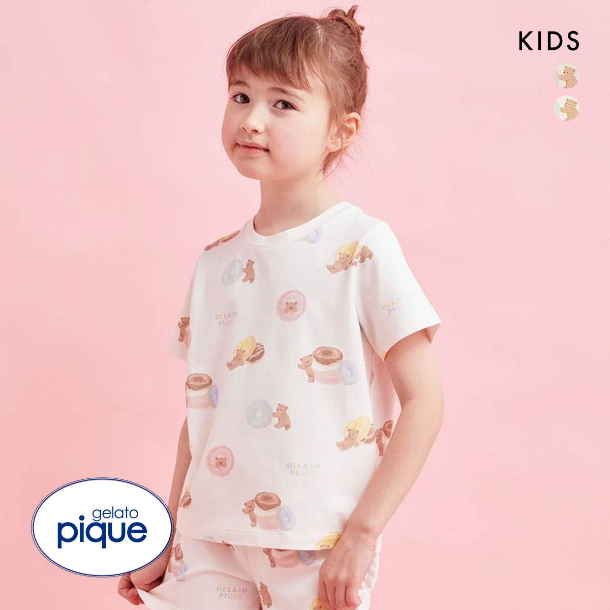 ジェラートピケ キッズアンドベイビー キッズ ドーナツベア柄Tシャツ ジェラピケ ルームウェア パジャマgelato pique Kids＆Baby KIDS(PI-ピンク-90)