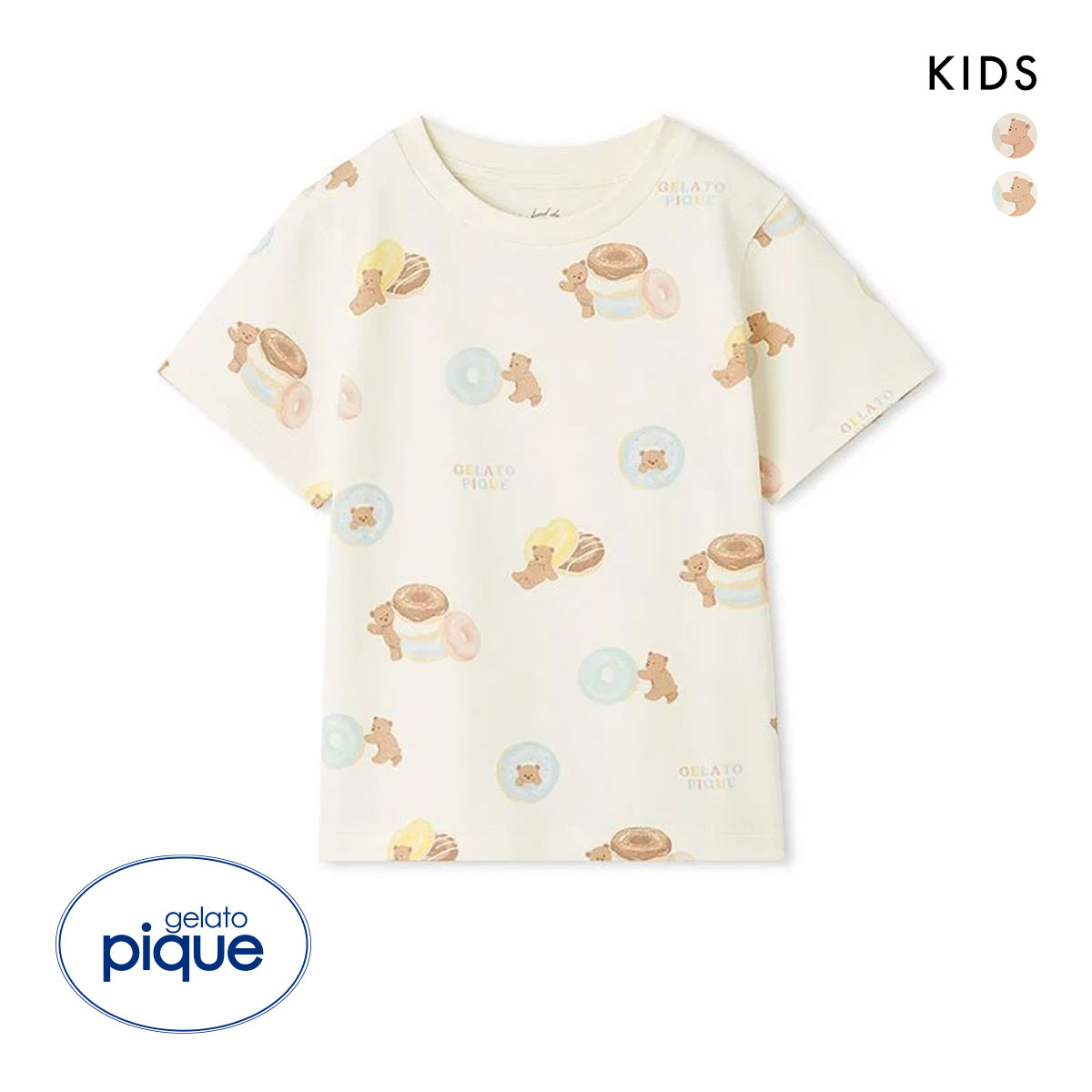 ジェラートピケ キッズアンドベイビー キッズ ドーナツベア柄Tシャツ ジェラピケ ルームウェア パジャマgelato pique Kids＆Baby KIDS(CR-クリーム-90)