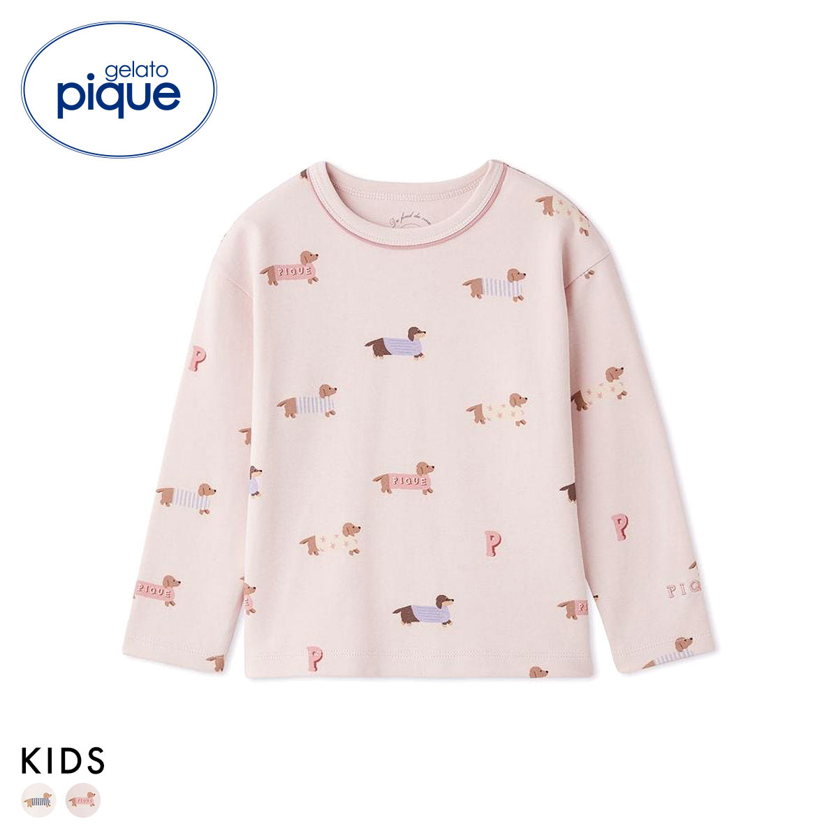 ジェラートピケ キッズアンドベイビー キッズ ダックスフンド柄ロンＴ ジェラピケ gelato pique Kids＆Baby KIDS(PI-ピンク-90)