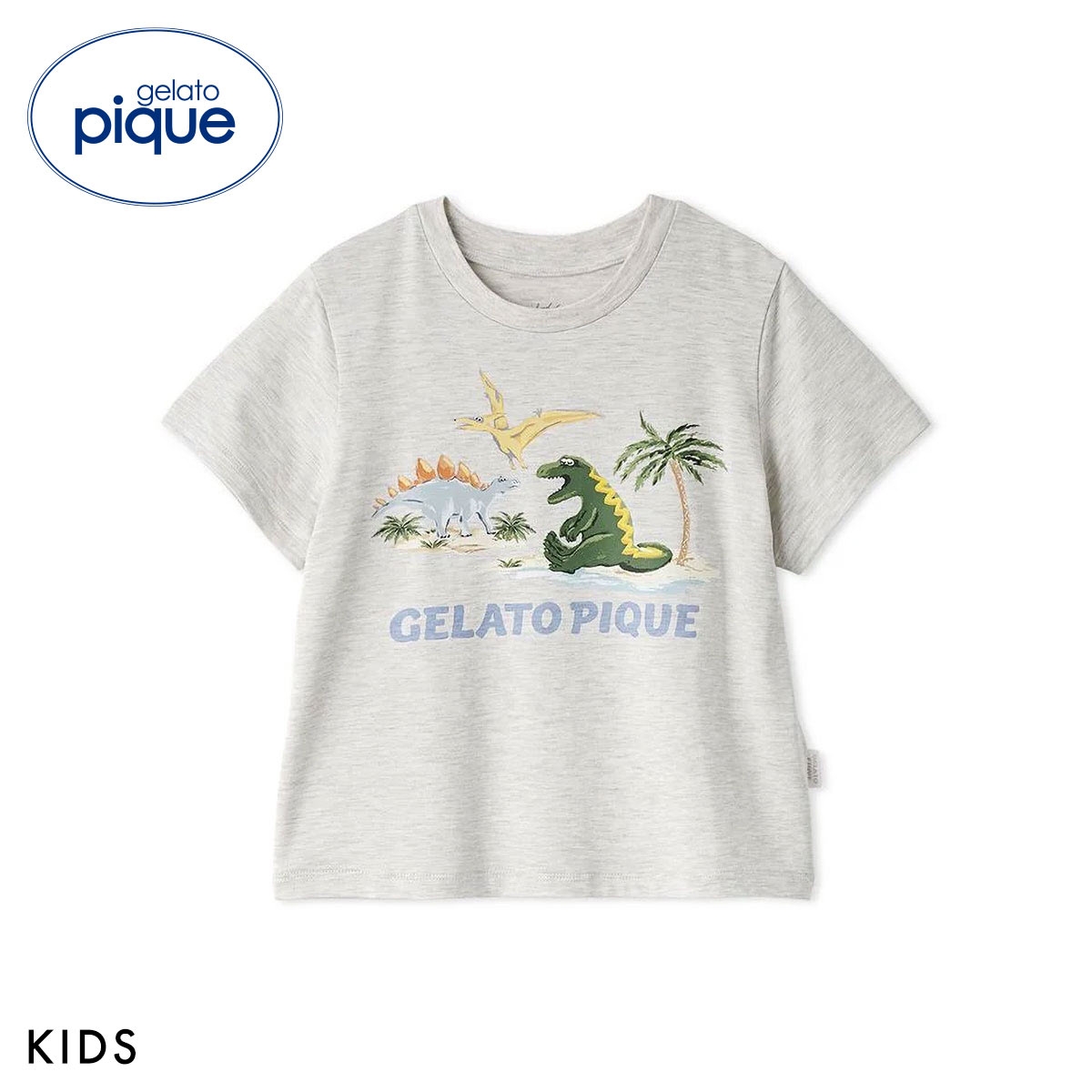 ジェラートピケ キッズアンドベイビー キッズ 接触冷感 スリーピングダイナソーワンポイントTシャツ ジェラピケ gelato pique Kids＆Baby KIDS(LGY-薄グレー-90)