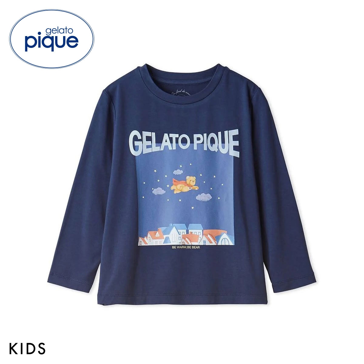 ジェラートピケ キッズアンドベイビー キッズ 抗菌防臭 ヒーローベアワンポイントロンT ジェラピケ ルームウェア gelato pique KIDS(NV-ネイビー-90)