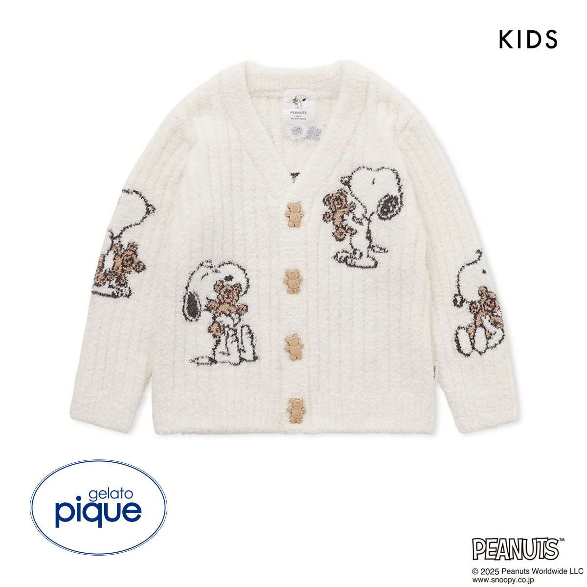 ジェラートピケ キッズアンドベイビー ピーナッツ キッズ SNOOPY×BEAR ジャガードカーディガン ジェラピケ ルームウェア gelato pique Kids＆Baby(OW-オフホワイト-XXS)