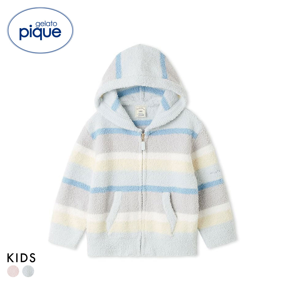 ジェラートピケ キッズアンドベイビー キッズ ベビモコカラフルボーダーパーカ ジェラピケ ルームウェア gelato pique Kids＆Baby KIDS(BU-ブルー-90)