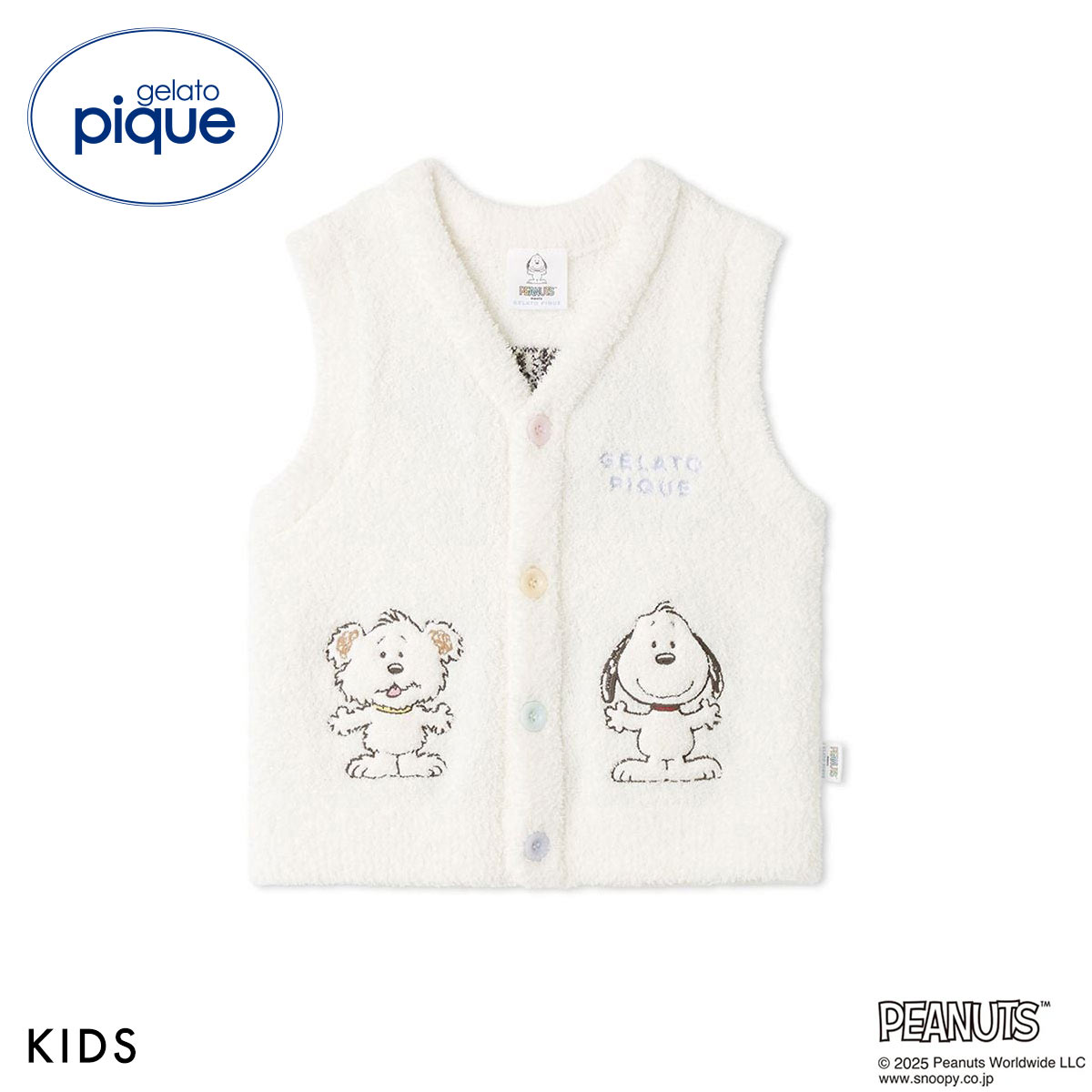 ジェラートピケ キッズアンドベイビー gelato pique Kids＆Baby PEANUTS PUPPIES KIDS ベビモコベスト ジェラピケ(CR-クリーム-90)